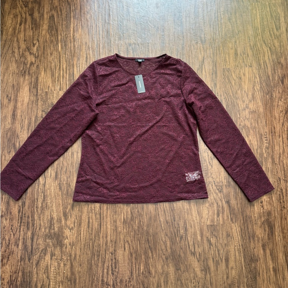 Express fitted lace crew neck long sleeve tee